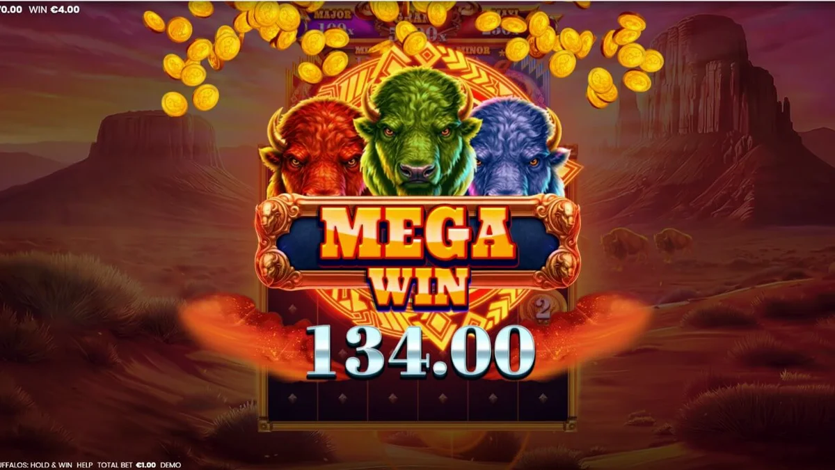 Tampilan visual slot 3 Blazing Buffalos dengan latar belakang gurun neon